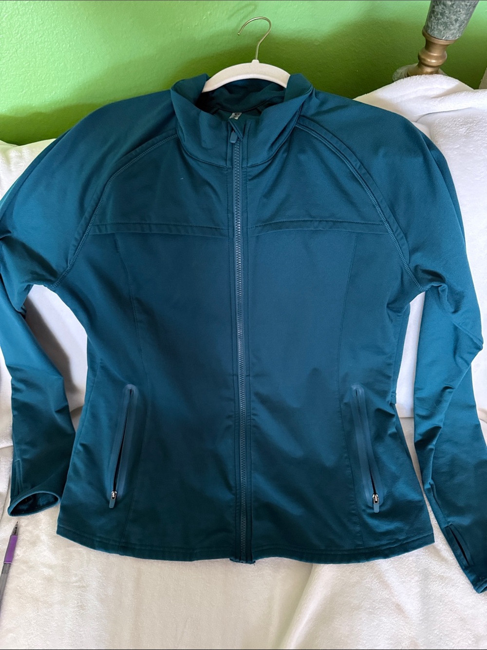 Fabletics Teal Full-Zip Athletic Jacket